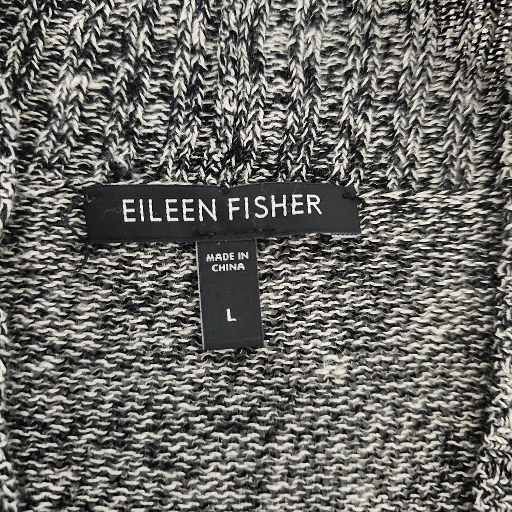 Eileen Fisher Open Front Cardigan Large Linen Wool Marled Knit Boho Minimalist - Picture 7 of 9